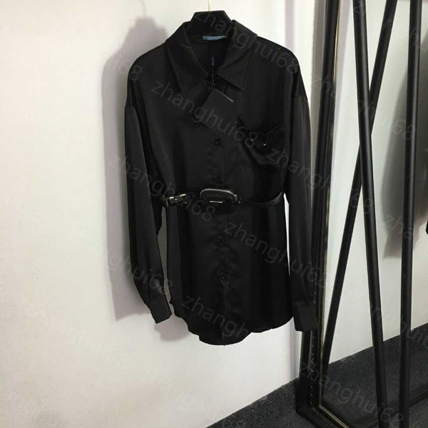 

23ss womens designer clothing high neck blouse women shirt safety buckle waist pack embellished belt long sleeve shirt women clothes, White