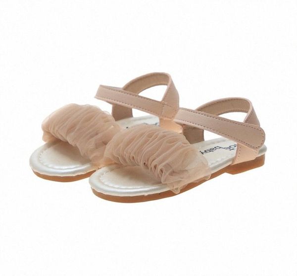 

korean girls princess beach sandals summer lace childrens soft open toe beach shoes casual kids flats fashion toddler baby shoe ki1749102, Black;red