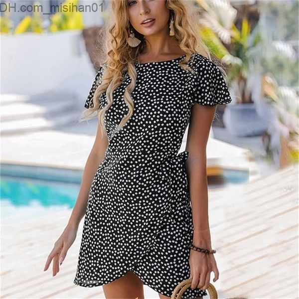 

casual dresses dresses for women summer mini floral dress boho beach ruffles short sleeve skirt women's sundress bandage female clothin, Black;gray