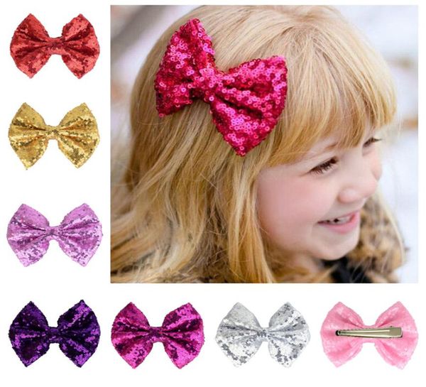 

big bow children sequins hairpin baby girls bowknot hair accessories 12 colors kids barrettes c2116012628, Slivery;white