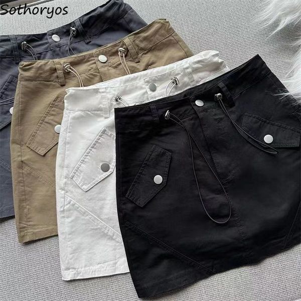 

skirt cargo vintage simple american style summer design slim all match a line fashion solid cool streetwear leisure 230701, Black
