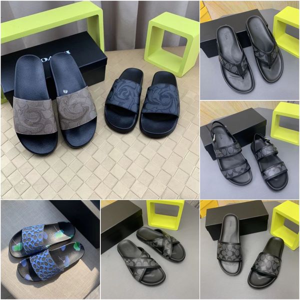 

designer slippers summer fashion women mens black sandal leather luxury classic pattern ladies letter beach coach sandanls size 35-46