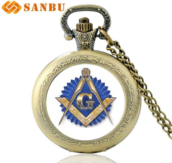 

classic masonic art glass cabochon quartz pocket watch vintage bronze necklace men women pendant gifts watch1044333, Slivery;golden