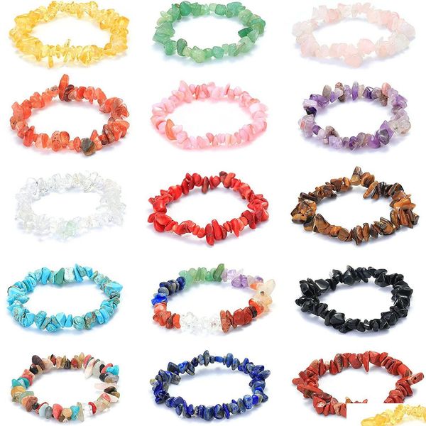 

beaded natural gem stone strand bracelet irregar crystal stretch chip beads nets bracelets bangles quartz wristband for women drop, Black