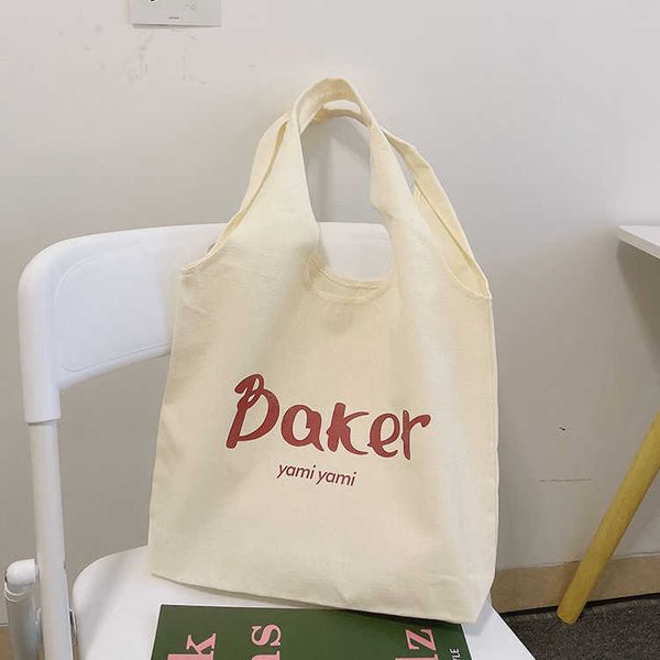 

ins simple japanese french bread large capacity portable shoulder bag fresh art tank canvas bag for women