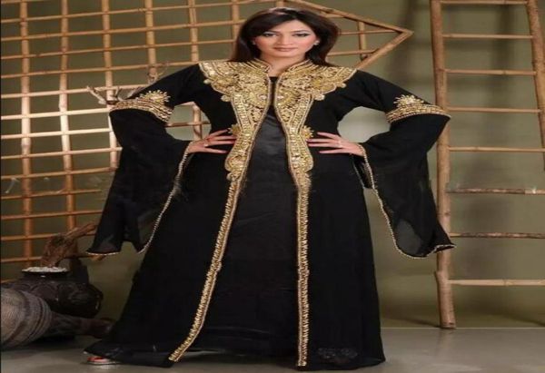 

2019 dubai kaftan evening dresses with gold beaded long sleeves chiffon abaya black prom formal gowns6964697, Black;red