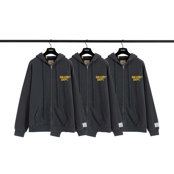 

2023gallery dept autumn and winter new water wash vintage men's and women's couple costume cardigan hooded sweater zipper coat, Black;brown