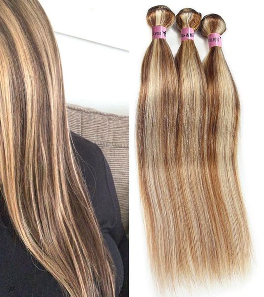 

nami brown and blonde highlight ombre human bundles with closure frontal piano color 8613 straight body wave hair extensions1821347, Black
