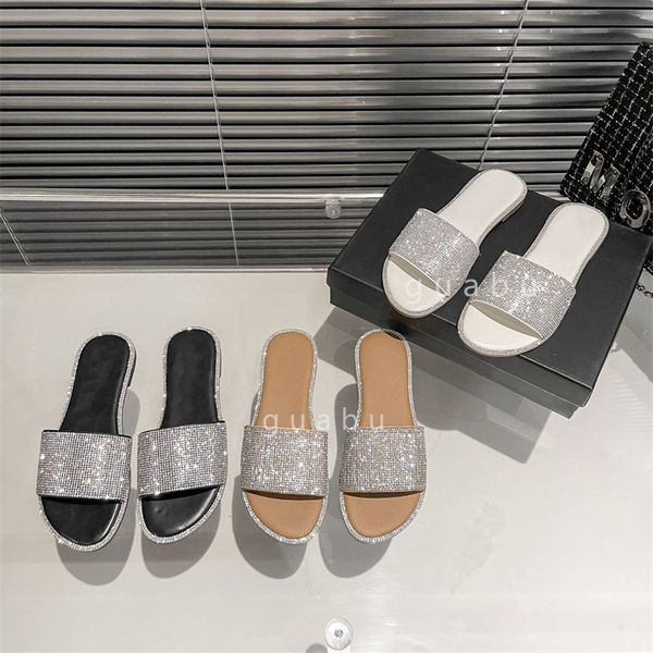 

designer luxury women sandals summer niche flash diamond flat slippers, Black