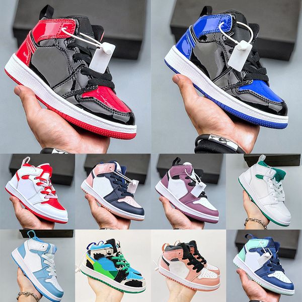 

kids 1s shoes baby patent leather bred blue jumpman 1 designer kid childrens boys girls shoe grey pink dark mocha court purple youth toddler