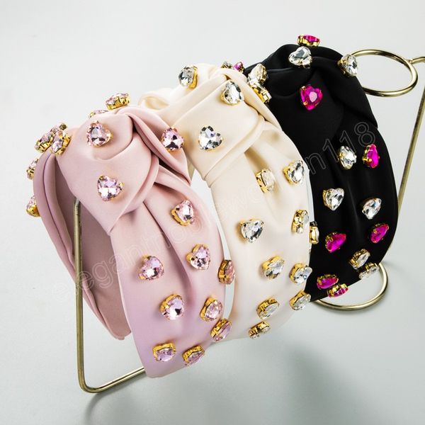 

luxury shiny rhinestone heart headbands fashion knot wide-brimmed hair accessories women's trend party hairband hair band hoop, Silver