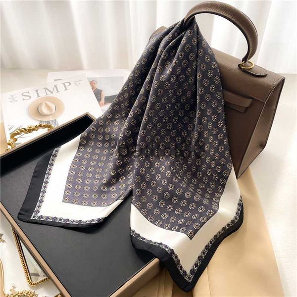

scarves 2023 design fashion wraps square scarf for women silk shawl satin hijab neckerchief female hair bands ribbon headband bandana j23080, Blue;gray