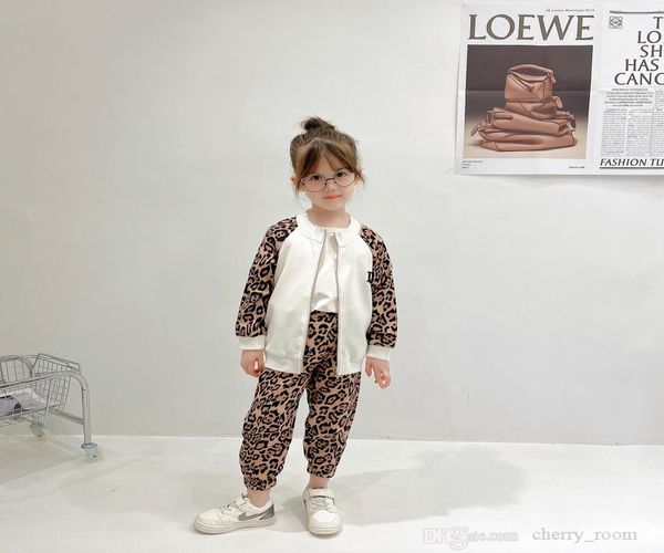 

kids designer clothing sets fashion girls leopard letter plaid long slleve coat skirttrousers 2pcs suits children fall outf4302694, White