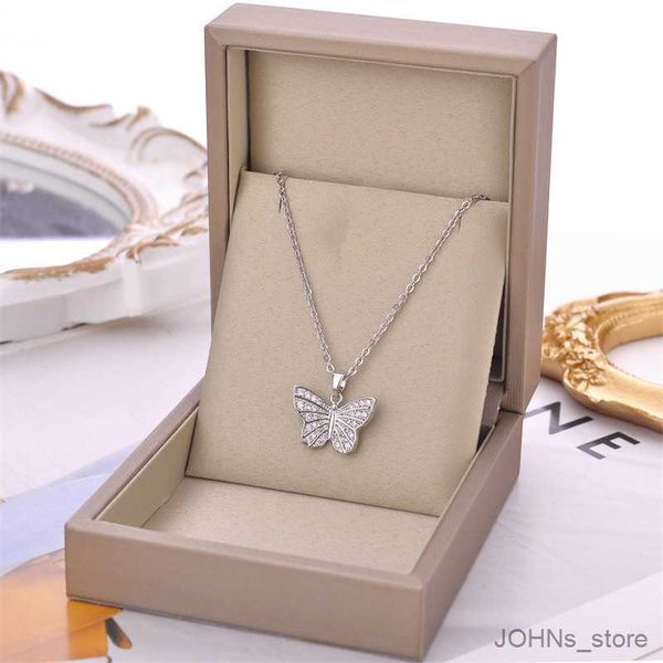 

pendant luxury cubic butterfly pendant necklace women's stainless steel chain neck aesthetic fashion vintage jewelry girls gift r230829, Silver