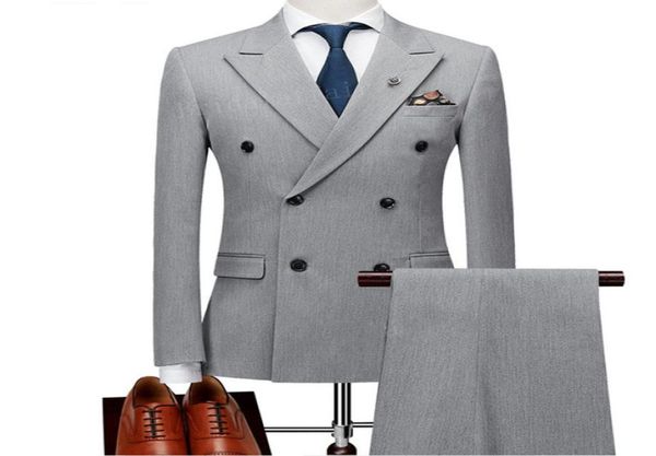 

grey mens wedding suits groom tuxedos custom made groomsmen wear 3 pieces slim fit man blazers jacket double breasted peaked 6998366, Black;gray