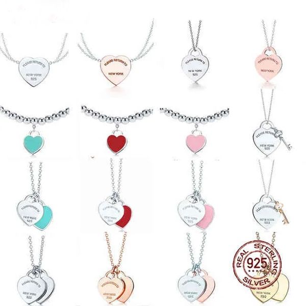 

925 sterling silver necklace pendant heart bead chain rose gold women fashion jewelry engagement gift, Golden;silver