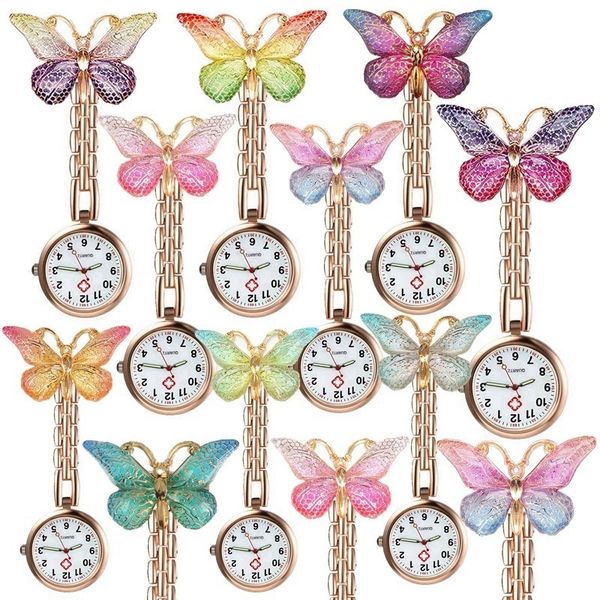 

pocket watches 10pcslot beautiful resin transparent butterfly nurse doctor women pocket watches hospital pins hang brooch watch clock 230701, Slivery;golden