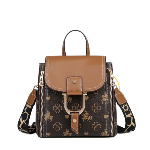 

factory wholesale brand ladies shoulder bag 2 colors joker compact black leisure backpack classic printed women handbag belt contrast fashio