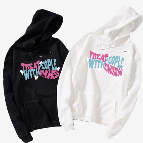 

men s hoodies sweatshirt hip hop streetwear hoodie pink treat people with kindness spring long sleeve letter couple pullover funny gift 2307, Black