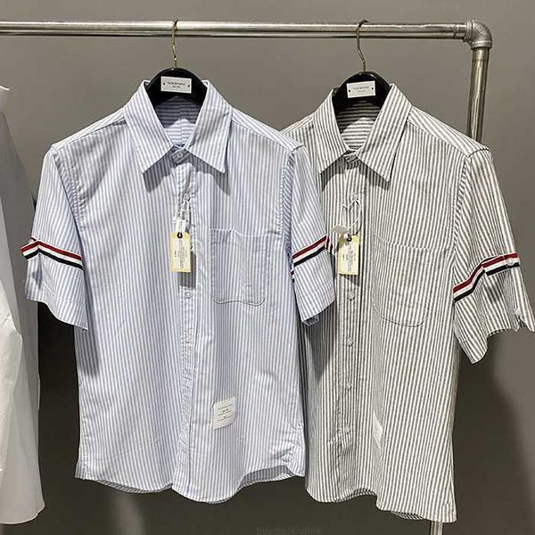 

2023 fashion brand tb thom shirts men slim fit striped short sleeve casual shirt spring summer men's clothing darkskins, White;black