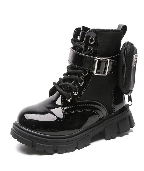 

boots girls 2021 autumn single fashion british style short children plus velvet leather chic6989112, Black;grey