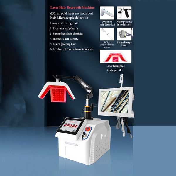 

professional hair growth machine 650nm diode laser cold light anti-hair loss therapy instrument effective hair care hair follicle scalp test, Black