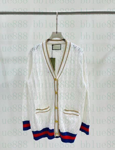 

women's sweater v-neck cardigan knitted hollow out single breasted coat 702, White;black