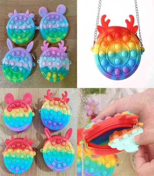 

macaron rainbow push popper fidget purses toys christmas poppet bubble puzzle backpacks purses kids silicone wallet chain bags cro6836223, White