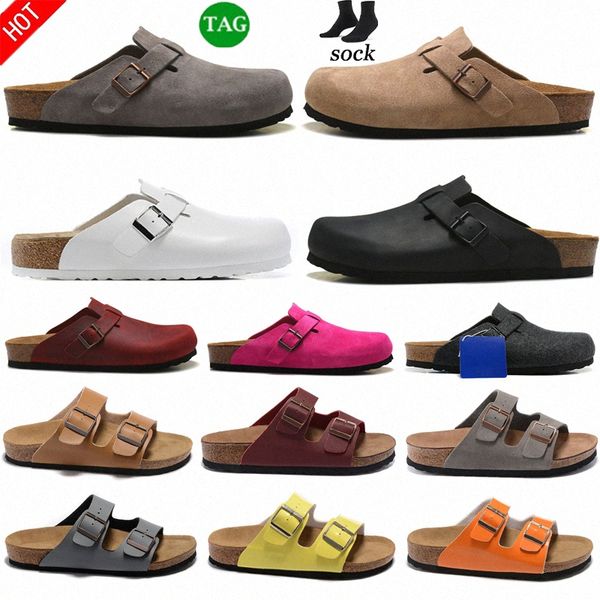 

2023 slippers boston clogs sandals designer arizona men women fashion summer slides pink black white suede snake leather buckle flip flops d