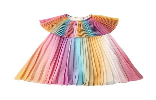 

2019 summer girl rainbow dress kids party dresses fashion princess pleated dress maid girl costume cute kids belle clothing j190612868866, Red;yellow