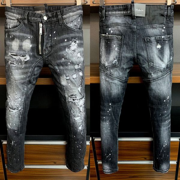 

black biker jeans man zipper patches fading wash distressed stitch, Blue