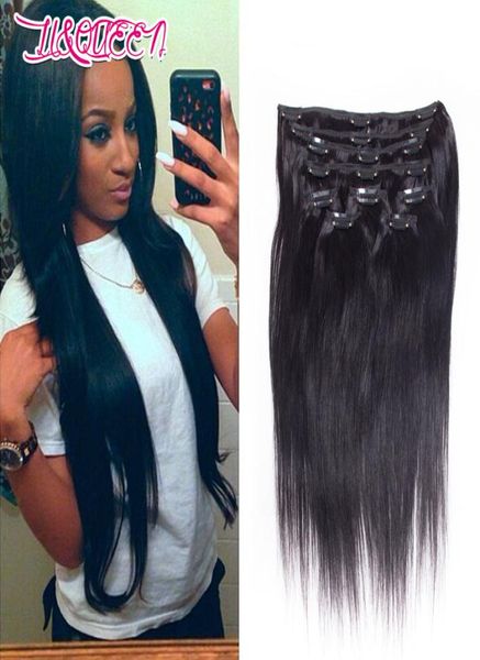 

brazilian full head straight hair 1028inch clip in human hair weave unprocessed natural beauty hair extensions natural color 10pc5027353, Black;brown