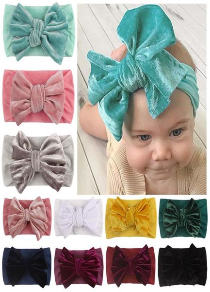 

baby headbands gold velvet hairband solid bow head wrap newborn baby turban girls stretch hair accessories 11 colors optional7381547, Slivery;white