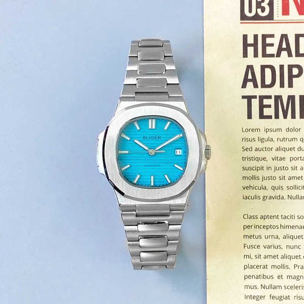 

blue plate new refined steel automatic mechanical watch luminous male net red, Slivery;brown