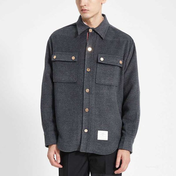 

tb thom korean jackets autunm winter luxury brand men's jacket loose wollen gold buckle coats collar suit men shirt jacket, Black;brown