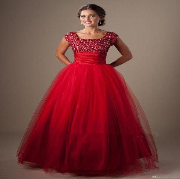 

red ball gown modest prom dresses with cap sleeves square short sleeves prom gowns puffy aline high school formal party gowns che9846248, Black