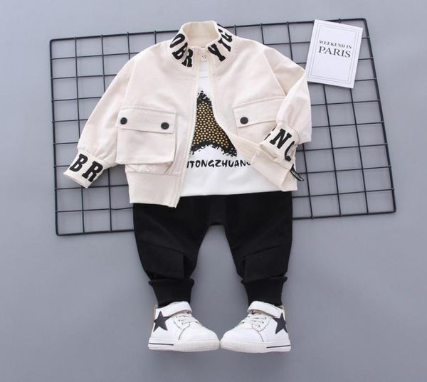

new spring autumn children cotton clothes baby boys printed t shirts coat pants 3pcssets infant kids fashion toddler tracksuits l3916633, White