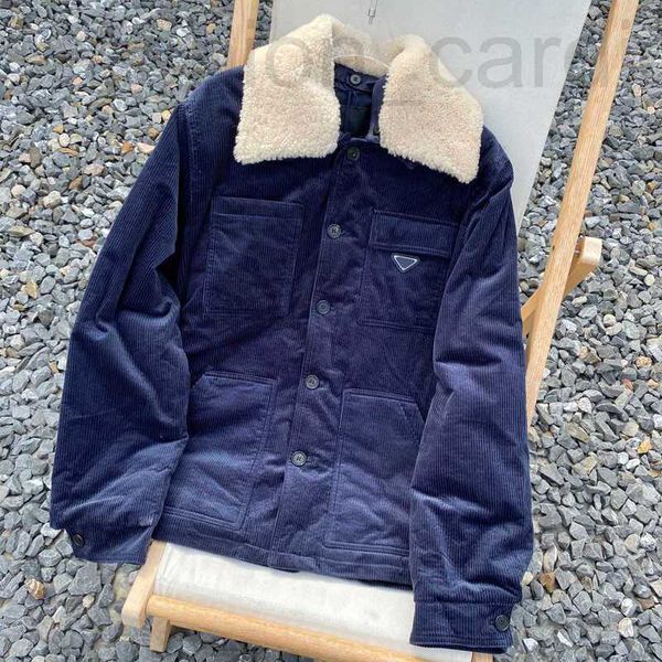 

men's jackets designer designer triangle lable corduroy cotton jacket detachable fur collar coat man women fashion hip hop highstreet f, Black;brown