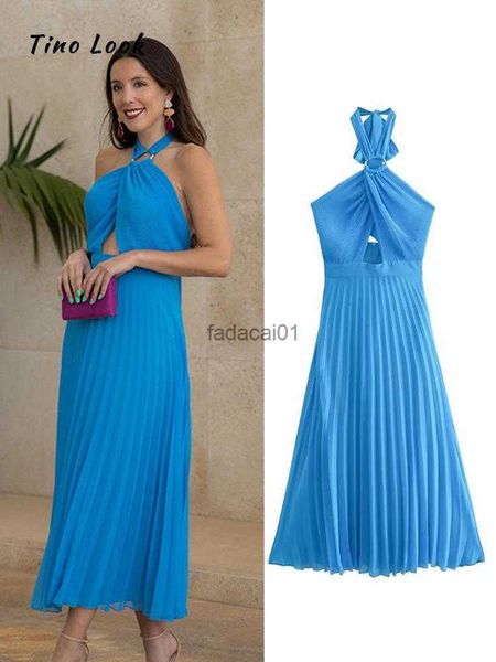 

crisscross halter pleated women dress blue oring elegant lace up empire aline vestidos cut out off shoulder backless dresses l230621, Black;gray