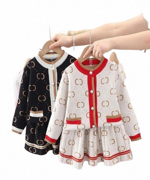 

kids clothing sets baby girls twopiece dress set designers knitted sweater suits sweaters and skirt princess dresses clothes blac3255778, White