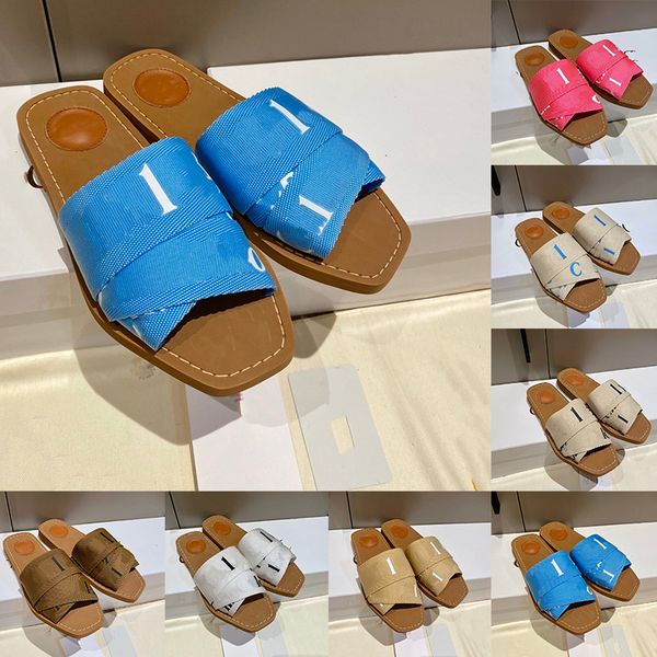 

woody designer sandals interweaving comfortable canvas upper slides with brand mark summer womens ladies shoes platform slippers, Black