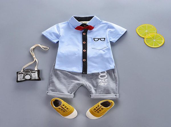 

kids baby boys clothes clothing sets summer infant boy short sleeve shirt pants outfits suits toddler child bow tie outfit track3965692, White
