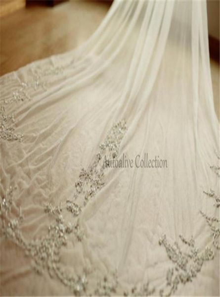 

graceful charming wedding veils one layer cathedral length crystal beaded sequins bridal veil tulle fingertip length lace wedding 9622476, Black