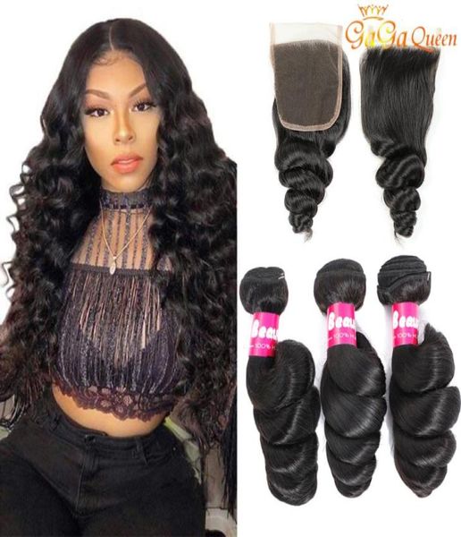 

peruvian loose wave with closure 9a hair bundles with closure unprocessed loose wave human hair weaves bundles9165203, Black;brown