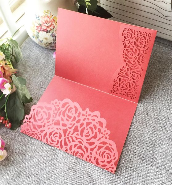 

50pcs hollow laser cut beauiful flowers wedding invitation card with colours pearl paper for engagement invitation cards garden pa5196925, Black