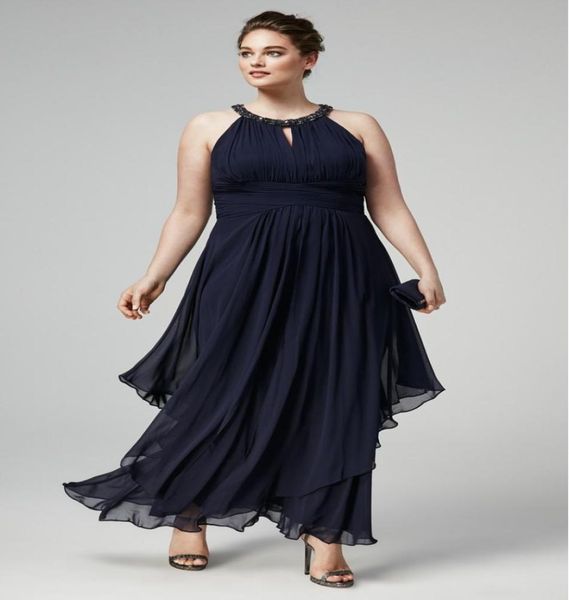 

stunning beaded plus size prom dresses halter neckline pleated formal dress ankle length chiffon evening gowns3225153, Black
