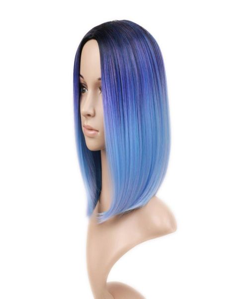 

synthetic hair wigs for black women ombre black mixed blue purple short highlights bob wig straight heat resistant cosplay or part5447493