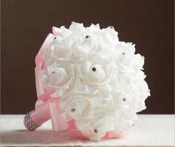 

personalized new wedding bridal bouquet pu ribbon artifical roses flowers crystals weddings bridesmaid bouquets party flowers ball4628704