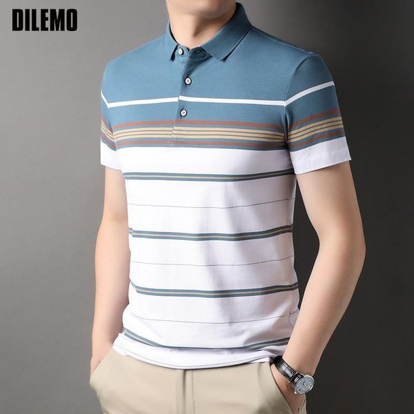 

men's polos grade yarndyed process cotton luxury stripped summer casual polo shirt for men short sleeve fashions clothing 230703, White;black