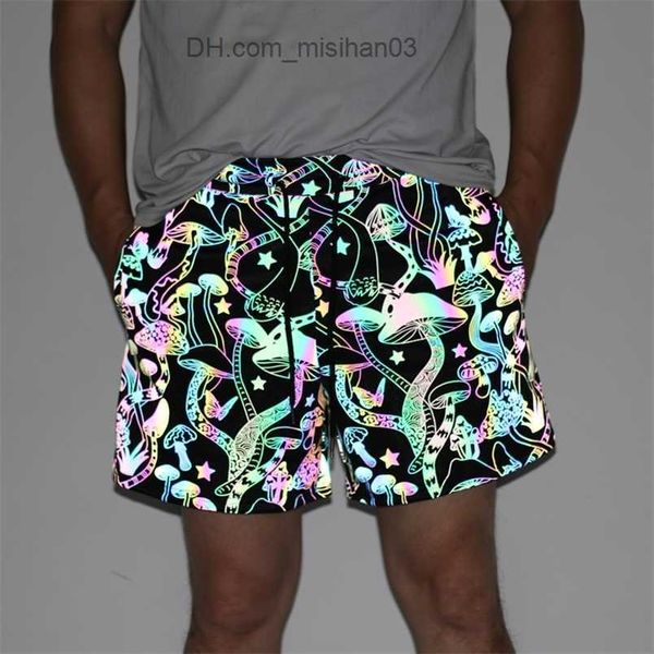 

men's shorts arrival reflective shorts men night jogging reflect light colorful mushroom ins breathable summer clothing bermuda masculi, White;black